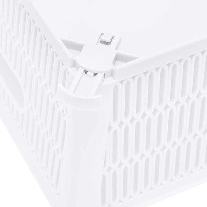 Simplify 4Pk Large Slide 2 Stack It Tote Basket | Storage & Organization | Open Bins with Stackable Capability | Bathroom | Crafts | Pantry | Playroom | Office | White (KIT-25930-WHITE-4PK)