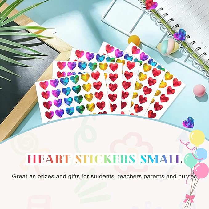 1800 Holographic Rainbow Heart Stickers，Shimmering Laser-Cut Heart Stickers，The Perfect Choice for Valentine's Day Gift Decorations，Also Ideal for Reward Charts，Teacher Reward Stickers