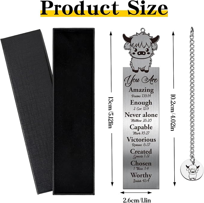 Bible Verse Bookmark Gifts - Highland Cow Lover Christian Metal Book Marks Women Inspirational Mental Animal Page Marker Study Supplies Reading Men Kids Student Teacher School Accessories