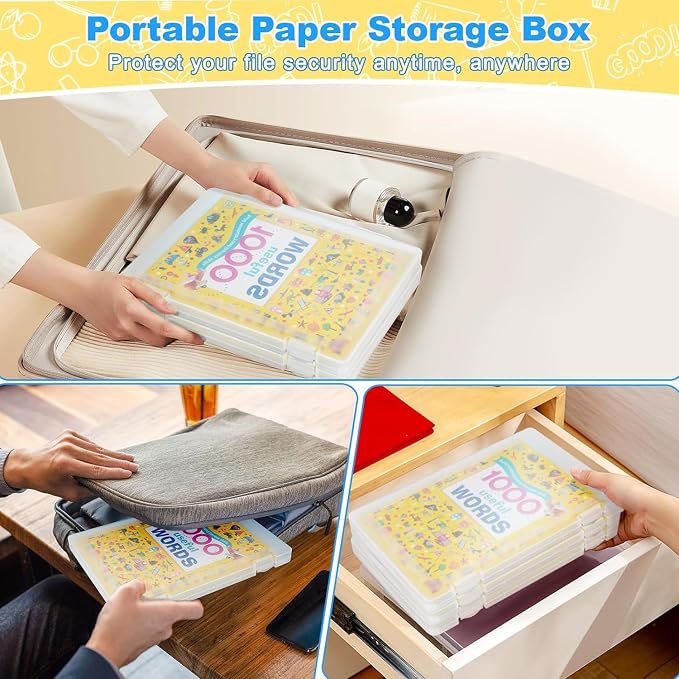 2 Pack A4 File Box Paper Organizers Holder, Transparent Document Paper Project Case, Plastic Paper Storage Container Box File Protector for Magazine, Scrapbook, Office School Supplies