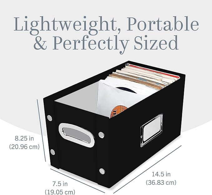 Snap-N-Store Vinyl Record Storage Box - 7"/45 RPM - 2 Pack- Crate Holds up to 75 Vinyl Albums - Black