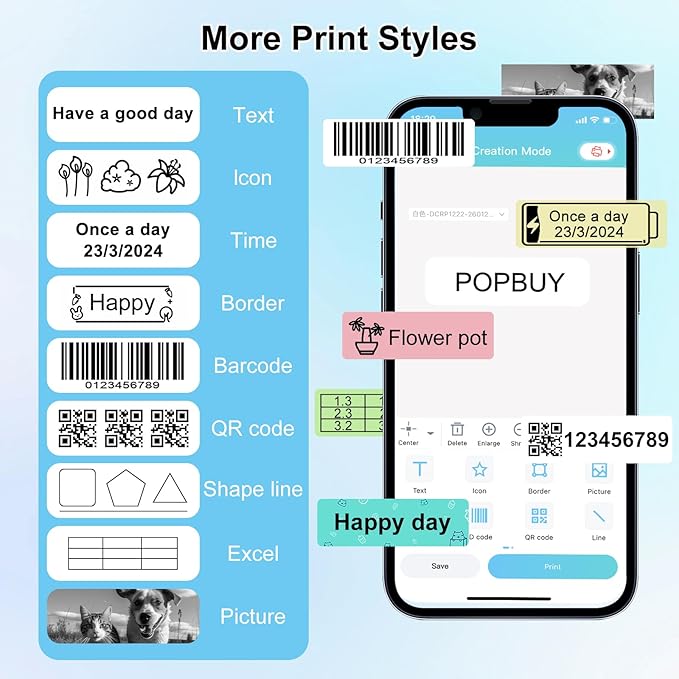 Bear Label Maker Machine with Tape, D30S Cute Portable Bluetooth Mini Label Printer, Smart Phone Handheld Thermal Sticker Small Labeler Inkless for Home Office