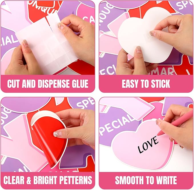 JarThenaAMCS 61Pcs Valentine Classroom Tree Bulletin Board Decorations Red Pink Purple Conversation Heart Cutouts for Classroom School Office Chalkboard Wall Decor