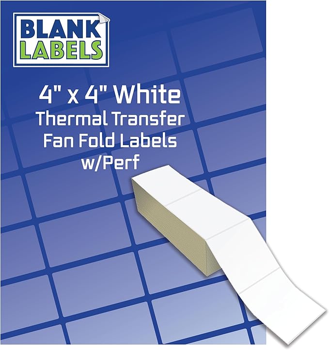 Blank Labels Direct Fanfolded Thermal Labels 4" x 4" Label 3000 Labels Per Stack with Perforations 2 Stacks per Case