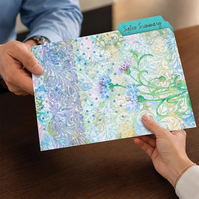 Current Floral Fun File Folders Value Pack - Bulk Set of 24, 6 Pretty Decorative Designs, 1/3 Cut Tabs, Heavy-Duty Paper Stock, Office Supplies for Home & Work, 9-½” x 11-¾” Letter Size