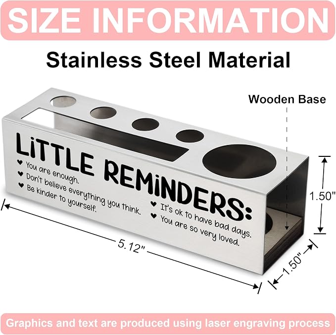 Inspirational Pencil Holder Desk Organizer with Little Reminders, Stainless Steel Office Supply Caddy for Women Men, Positive Message Teacher Coworker Gift, Laser Engraved Classroom Decor - FBA400