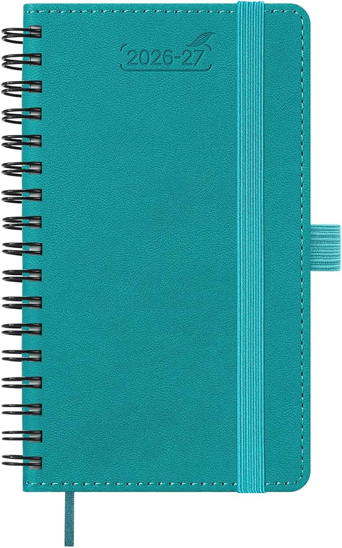 BEZEND Pocket Planner 2026-2027 Weekly and Monthly (3.5" x 6") 18 Months Small Academic Calendar (Jul 26-Dec 27) for Students, Work & Home, Storage Pocket, Spiral PU Leather Softcover -Turquoise
