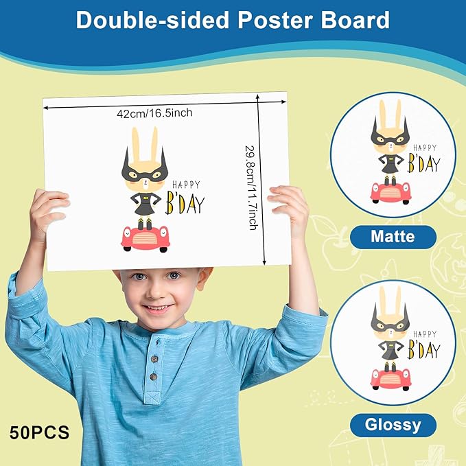 50 Pcs Poster Board 11.7 x 16.5 Inches White Poster Board Paper Bulk, ROOKEA 250 GSM Thickness Vision Board Blank Graphic Display Posterboards for Drawing Artwork School Arts Crafts Projects