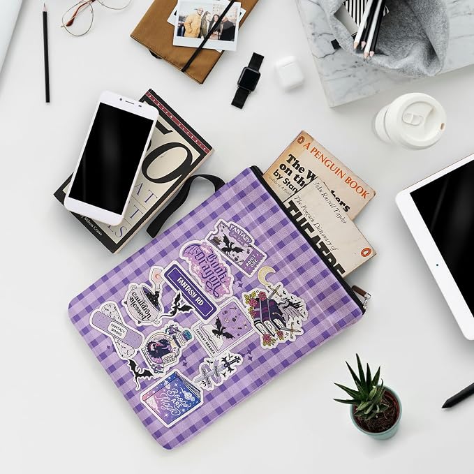 The Fourth Wing Purple Checkered Collage Style Book Covers for Book Lovers with Handle, Book Club Book Sleeve Pouch Gifts for Backtoschool, Reading Accessories for Women Friends Reader Bookish