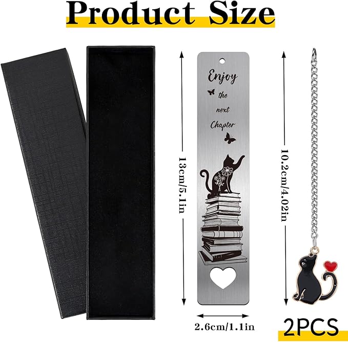 Cute Cat Metal Bookmark - 2 PCs Enjoy The Next Chapter Bookmarks Reading Women Men Teachers Retirement Gifts Book Markers Pendant Book Cat Lovers Readers Students Family Friends Birthday
