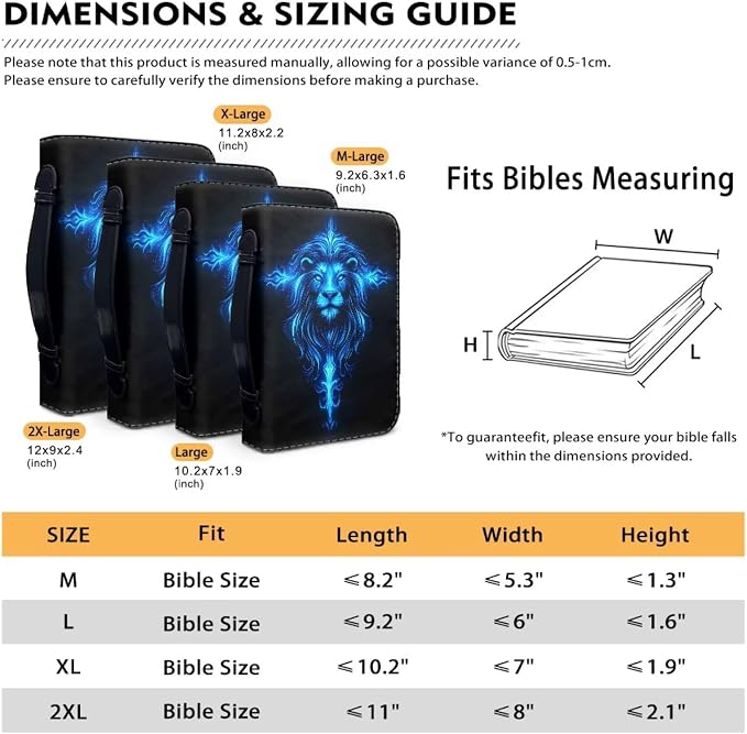 Lion Cross Bible Covers for Women Large Size PU Leather Bible Carrying Case with Handle Waterproof Bible Protector Portable Bible Organizer Bag