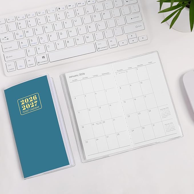 Pocket Calendar 2026-2027, Purse Monthly Planner, Runs from January 2026 Until December 2027, 3.7" x 6.7", Pocket Calendar with PVC Cover for Planning, Organizing and Office - Dark Blue