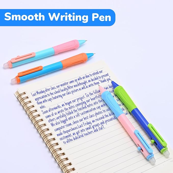 Temiary 8 Pcs Aesthetic Retractable Erasable Gel Pens & 10 Pcs Extra Refills, Ink Pen with Eraser, 0.5 mm Fine Point Smooth Writing for Students School Office Supplies (Blue Ink)