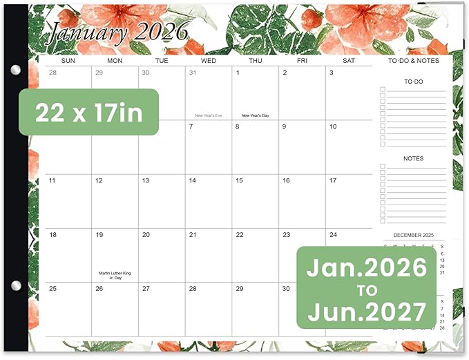 Desk Calendar 2026-2027 - Large 22x17 Monthly Calendar, 18 Month Desk Top Calendars (Jan 2026–Jun 2027) Teacher & Office Desk Calendars Organizer (white, 22 * 17)
