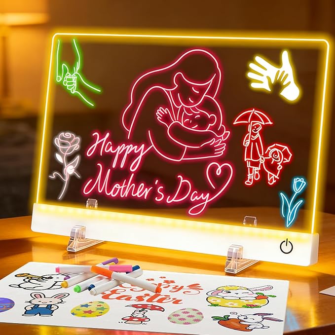 Rechargeable LED Drawing Board for Kids Dry Erase Board,16 inch Drawing Tablet, 7 Color Lights Up Acrylic DIY Custom Neon Sign for Mother's Day, Birthday Gift for Girls Teen 3-12 Year Old
