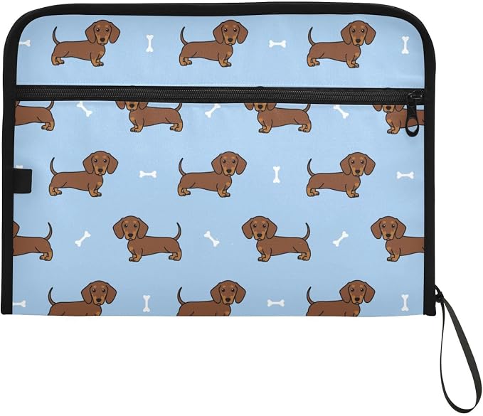 Dachshund Dog Cartoon File Folders,Plastic Folders with 13 Pockets,Expandable File Folder for Documents School Students Office,Aesthetic Folder with Labels A4 Letter Size