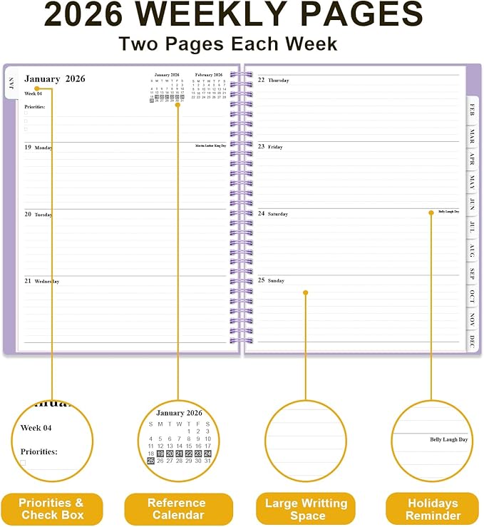 Planner 2026 - Weekly & Monthly Planner from January 2026 to December 2026, Agenda 2026 with Inner Pocket, Elastic Band, 8.5" x 11", Purple
