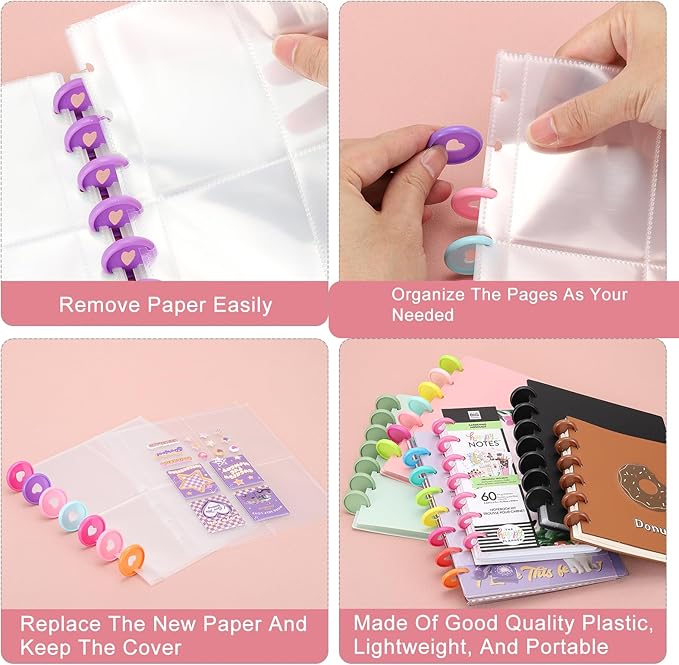 PATIKIL 35mm 1" Light Pink Plastic Round Heart Shape Book Binding Discs, 22 Pcs Discbound Expansion Discs Plating Binder Rings for DIY Notebook Planner