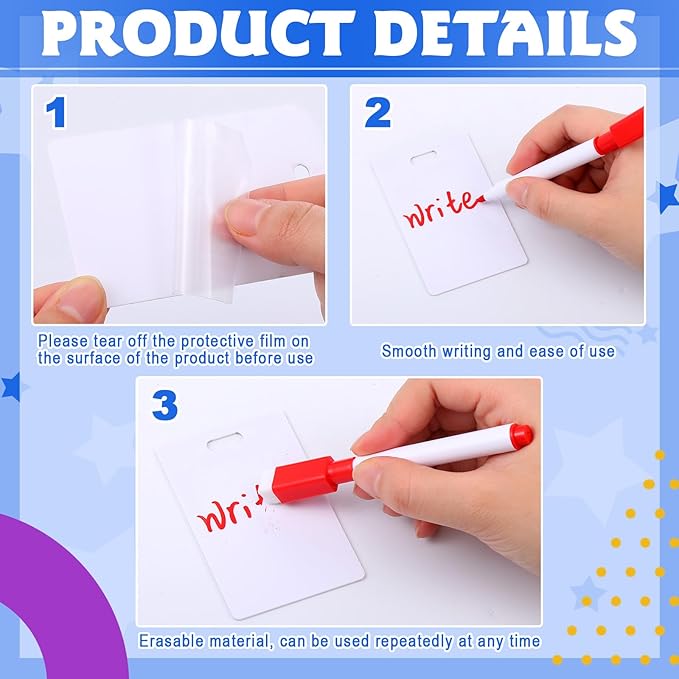 Laumoi 24 Packs Pocket Sized Erasable Notepad Badge Accessory 12 Mini Whiteboard Clipboard Hangs with Badge Mini Small Dry Erase Board with 12 Dry Erase Marker Office School(Colorful,3.4 x 2.1 Inch)
