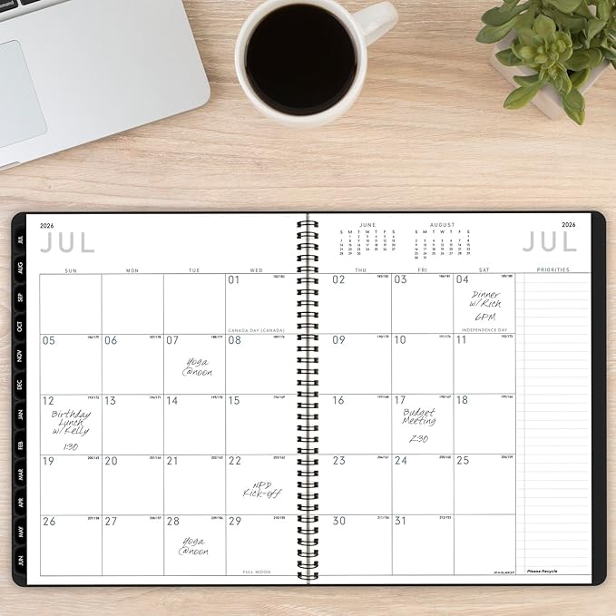 AT-A-GLANCE Planner 2025-2026 Academic, Weekly & Monthly, 8-1/4" x 11", Large, Monthly Tabs, Flexible Cover, Contemporary Lite, Black (7057XL05)