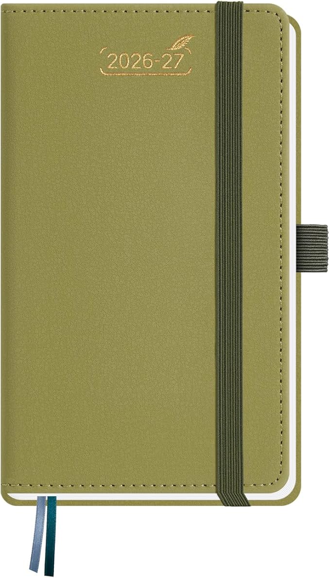 BEZEND Pocket Planner 2026-2027 Weekly Monthly (3.5" x 6") 2-Column Dual Schedule for Work/School/Home or 2 Person (Jul 26-Dec 27) 18 Months Small Academic Calendar, PU Leather Hardcover -Mustard