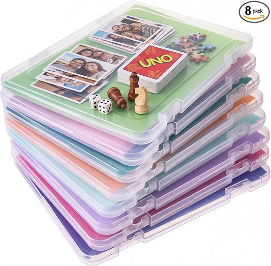 Gueevin 8 Pcs Clear A4 File Organizer Box, Plastic Document Storage Case with Snap Closure and Handle, Flat Paper Organizer for Magazine, Scrapbook and Board Games, 12.2 x 9.06 x 0.79 Inch