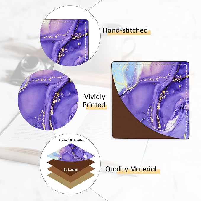 2 Pack Pink and Purple Marble Leather Book Corner Bookmark, Durable Handmade Reading Accessories - Gifts for Readers, Women, Men, Teachers, Students