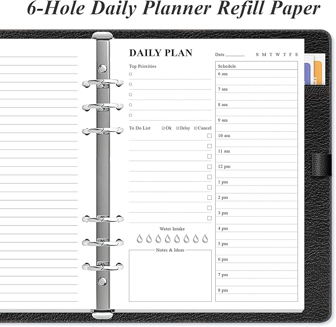6-Hole Punched To Do List Insert - Undated Daily Planner Refill for A5 Binder,100 Sheets/200 Pages Planner and Lined Refill, 100 gsm White Paper, 5.8'' x 8.3''