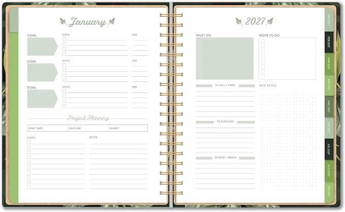 High Note 2027 Planner, 17-Month Weekly & Monthly Hardcover Planner: August 2026 to December 2027, 9" x 10", Greenery with Notes, Lists & Reference Pages + Sticker Sheet