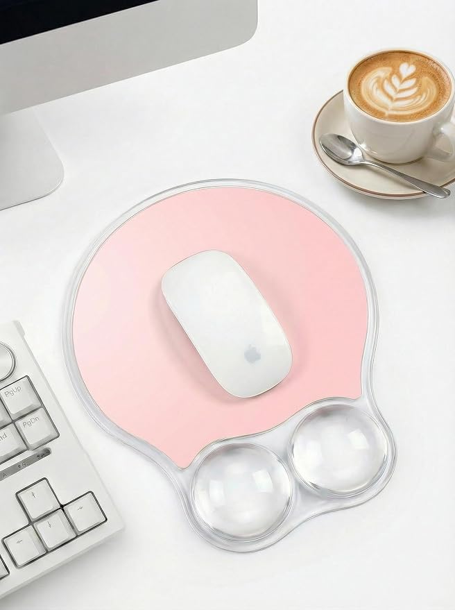 Ergonomic Gel Mouse Pad Wrist Rest Support for Desk, PU Base, Smooth Surface, Crystal Gel Cushion, Non-Slip Stability, Mousepad for Office/Home/Study Pink AMP-02