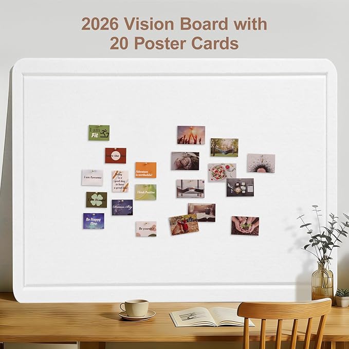 Lightomorrow Large Vision Board 48x36, Thicken Felt Pin Board for Home Office Studio and Creative Planning with 20 Pushpins and 20 Postcards, White