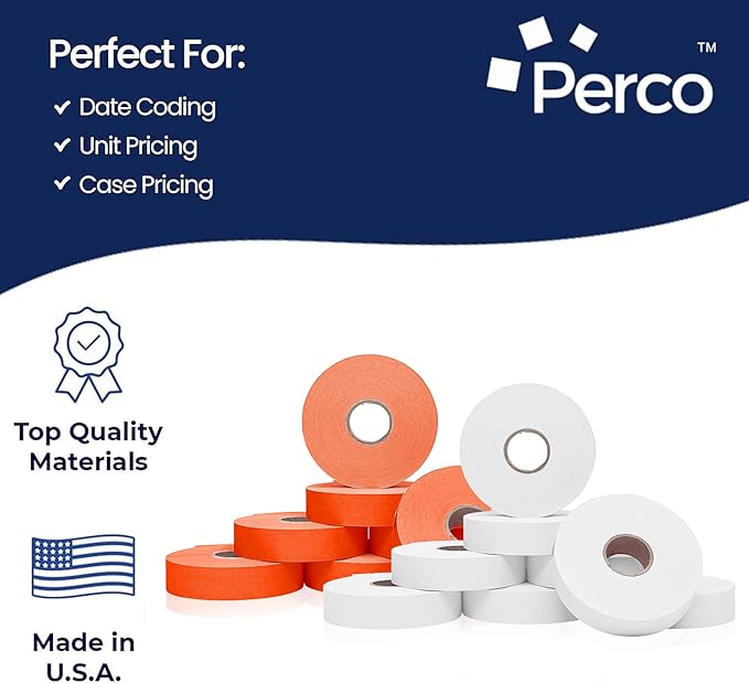 Perco White & Red Pricing Labels for Monarch 1136 28,000 Labels, 2 Sleeves, 16 Rolls Combo Pack Includes Label Scraper & Ink Rolls