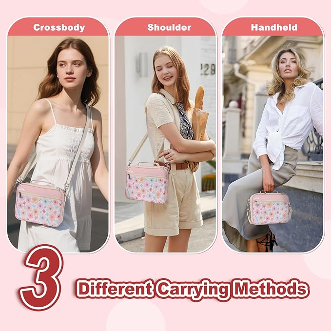 supregear Bible Cover Case for Women, Carrying Book Canvas Church Bag with Shoulder and Handle for Study Supplies Accessories, Quilted Organizer Christian Gift for Girl/Ladies, Floral Pink