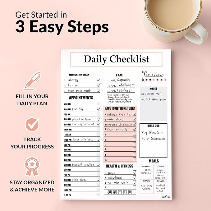ADHD Planner for Adults & Women - 2026 Productivity Planner & Daily To Do List & Task Notepad, Neurodivergent Tools for Adults, Undated Full Focus Organization Pad with 50 Tear-Off Sheets, 8.5 x 11 Inch