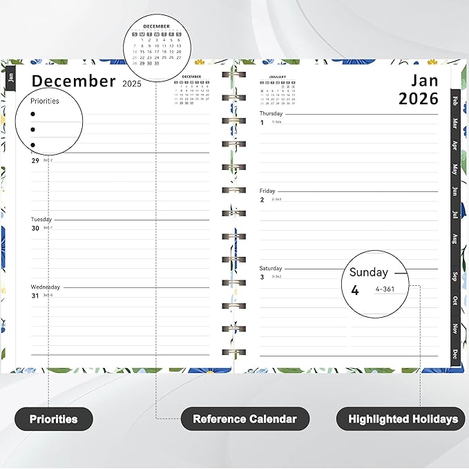 2026 Planner - Jan. 2026 - Dec. 2026, A5 (6.3" x 8.4") Planner Weekly and Monthly, Calendar Planner 2026 with 12 Monthly Tabs, Inner Pocket (Green Grass)