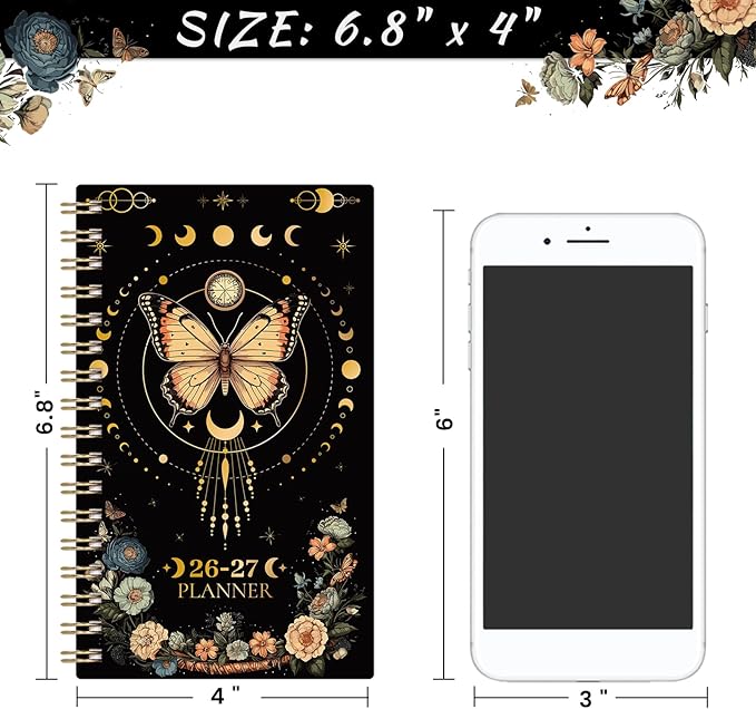 Pocket Calendar 2026-2027 - Pocket Planner 2026-2027 for Purse, Jul.2026 - Jun.2027, 4.1'' × 6.8'', Weekly Monthly Planner with Colorful Month Tabs, Strong Twin-wire Binding, Small Daily Academic Calendar - Butterfly