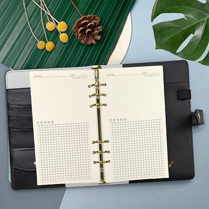 A6 Binder Refill,6 Ring Binder Inserts,for Filofax/Personal Journal, Blank and Grid, 45 sheets/90pages, 100Gsm Quality, Harphia (A6 3.74 x 6.77'',Noterecord)