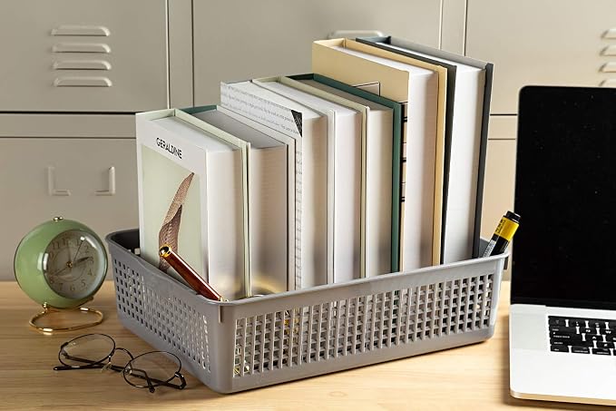 Aebeky A4 Size Plastic Paper Storage Trays,Desktop File Organizer Baskets,6-Packs (Grey)