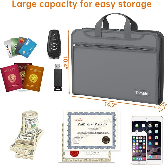 Fireproof Accordion File Organizer with Lock, 5200℉ Document Organizer | Thickened, 13 Colorful Pocket, with Zipper & Labels, Important Document Organizer, Expanding File Folder, with Handle, Black