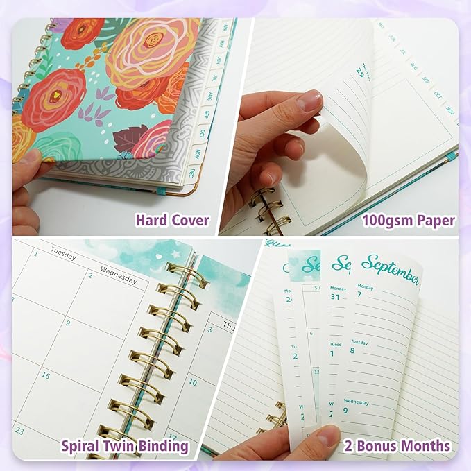 2026 Planner, Weekly and Monthly Calendar Planner for Women, Jan 2026 - Dec 2026, Hardcover Planning Agenda book with Tabs, Spiral Bound, Inner Pocket, Perfect for School Office Supplies, 8.4" x 6.3" (Green)