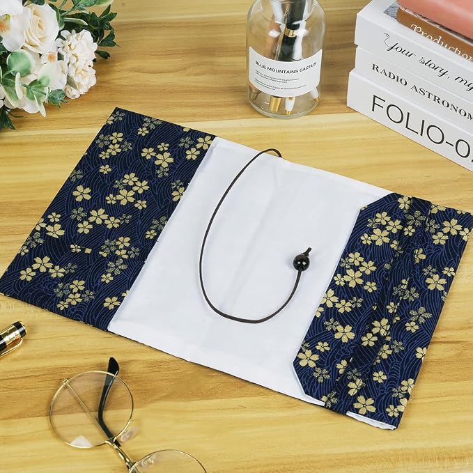 Book Cover for Paperbacks, Book Sleeve Cover for Hardcover, A5 Soft Cloth Book Protector Fit for 5.5×8.2 inch Notebook Textbooks Softcover Book Novels Bible - Navy Blue Cherry Blossom Pattern
