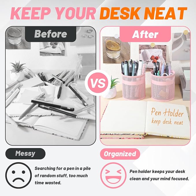 Segarty Pack of 9 Pencil Holders 3.9x4.2in, Round Mesh Pen Holder for Table Desk Organization, Large Pen Cup Container Set Desktop Accessories Organizer for Office Work Home Stuff Makeup Brush Storage