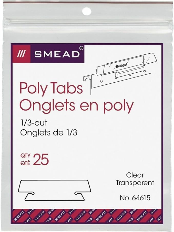 Smead Replacement 1/5-Cut Poly Tabs, Clear, 25 Per Pack (64600)