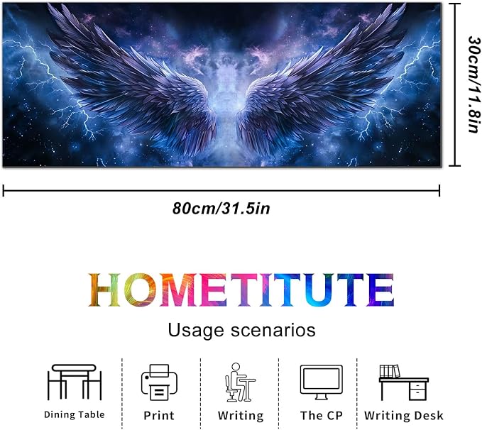 HOMETITUTE Mouse Pad Blue Wing Lightning XL Large Desk Mat 31.5 x 11.8 Inch Extended Gaming Mousepad Keyboard Mat Computer Desk Pad Waterproof Non Slip Office Mouse Pads for Desktop Accessories