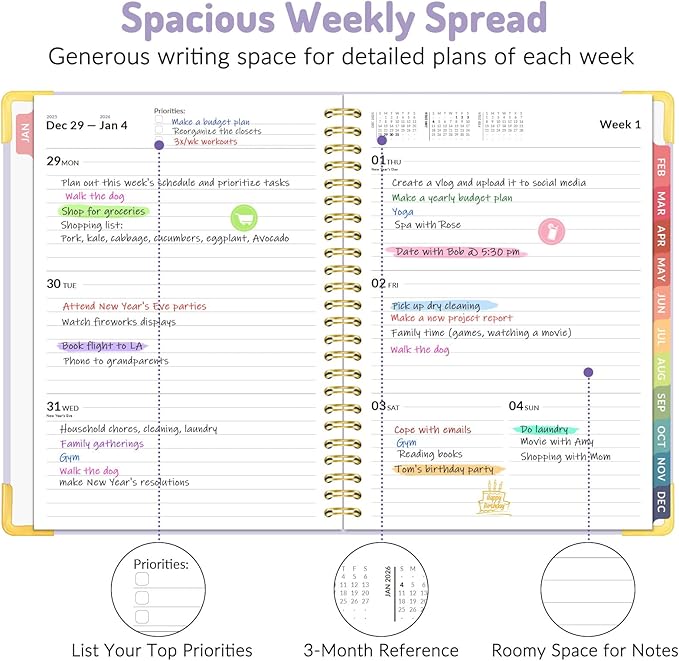 2026 Planner, Forvencer Calendar Planner Weekly and Monthly, Jan 2026-Dec 2026, 6" X 8", Hardcover Agenda Book, Daily Journal Organizer with Inner Pocket, Notebook for Office School, A5, Purple