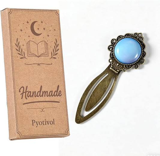 1Pcs Vintage Natural Stone Protein Opal Bookmark - Fantasy Brass Metal Opalite Bookmarks for Reading Women, Men, Book Lovers, Girls and Teachers Book Marks（Natural Stone Protein）