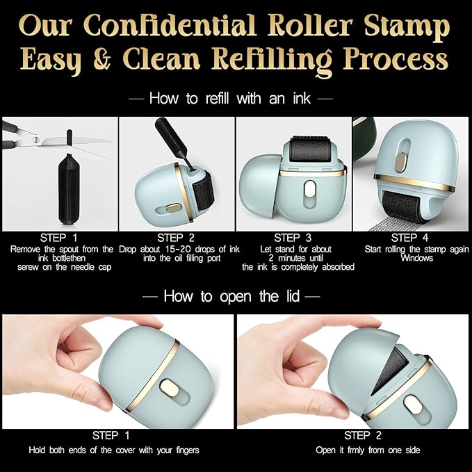 Lomil Identity Protection Roller Stamps - Wide Identity Theft Protection Stamp for ID Blockout with Refills - Privacy Confidential and Address Blocker (Blue, 2 Pack)