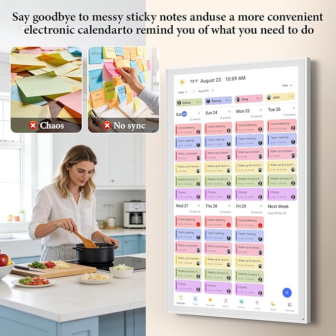 27 Inch Smart Digital Calendar, Wall Electronic Calendar, 1920 * 1080 IPS Full HD Touch Screen Display for Family Meal Planner Support - Streamline Household Organization