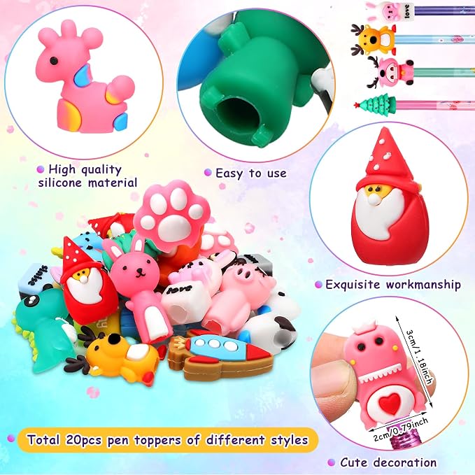 Teling 80 Pcs Scented Bookmarks and Pencils with Cute Toppers Set Fun Pencils Fruit Food Theme Scratch and Sniff Bookmarks Cartoon Pen Toppers Study Supplies(Adorable Style)
