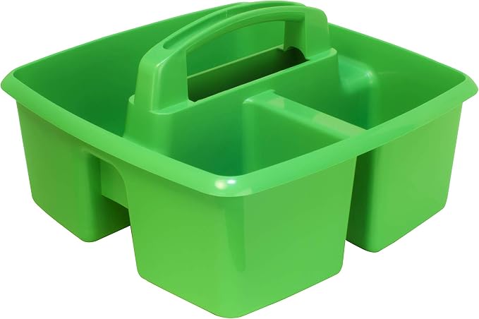 Storex 3-Compartment Small Caddy – Multipurpose Classroom Organizer with Handle, Grass, 6-Pack (00951A06C)